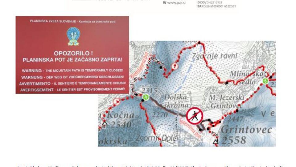 OBVESTILO: Zaprt zahodni pristop na Grintovec 