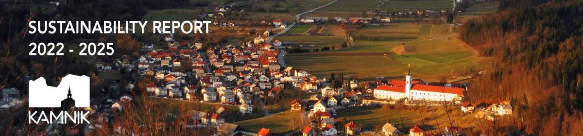 Sustainability report Kamnik 2025, cover photo of a PDF document